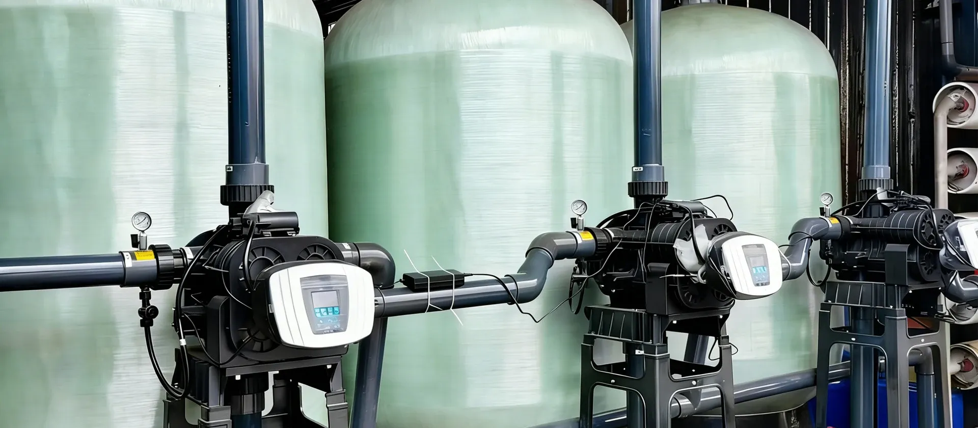 Ablandadores de agua con tanques FRP y válvulas automáticas RUNXIN