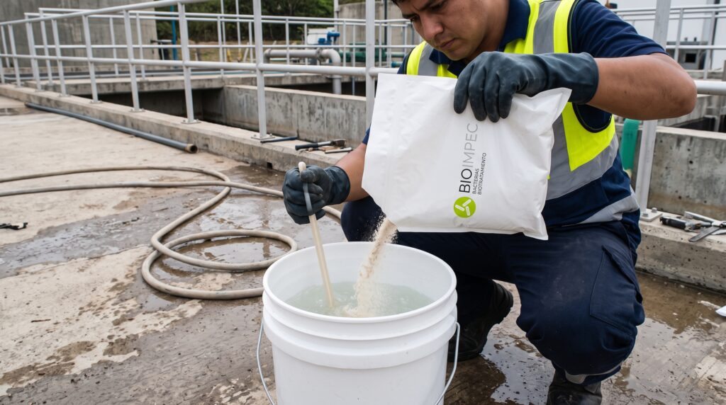 Aplicación de BIO+101 Bioimpec en planta de tratamiento de aguas residuales