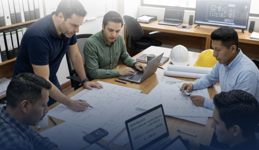 Ingeniería del agua: equipo de ingeniería de AWT revisando planos de un proyecto