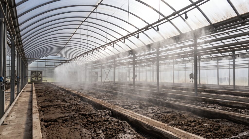Nebulización automática para control de olores en invernadero de secado de lodos