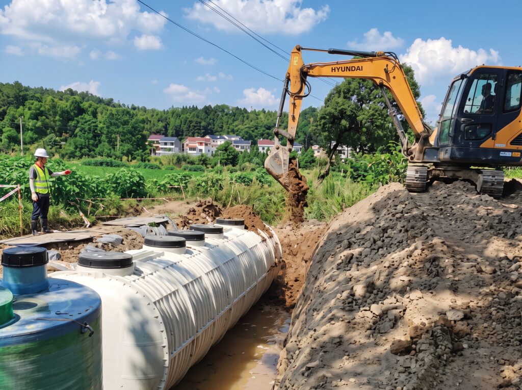 Instalación de planta soterrada Johkasou de tratamiento de aguas residuales